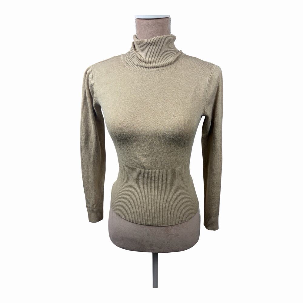 KOKO Mag Women’s One Size Beige Turtleneck Sweater Ribbed Fitted